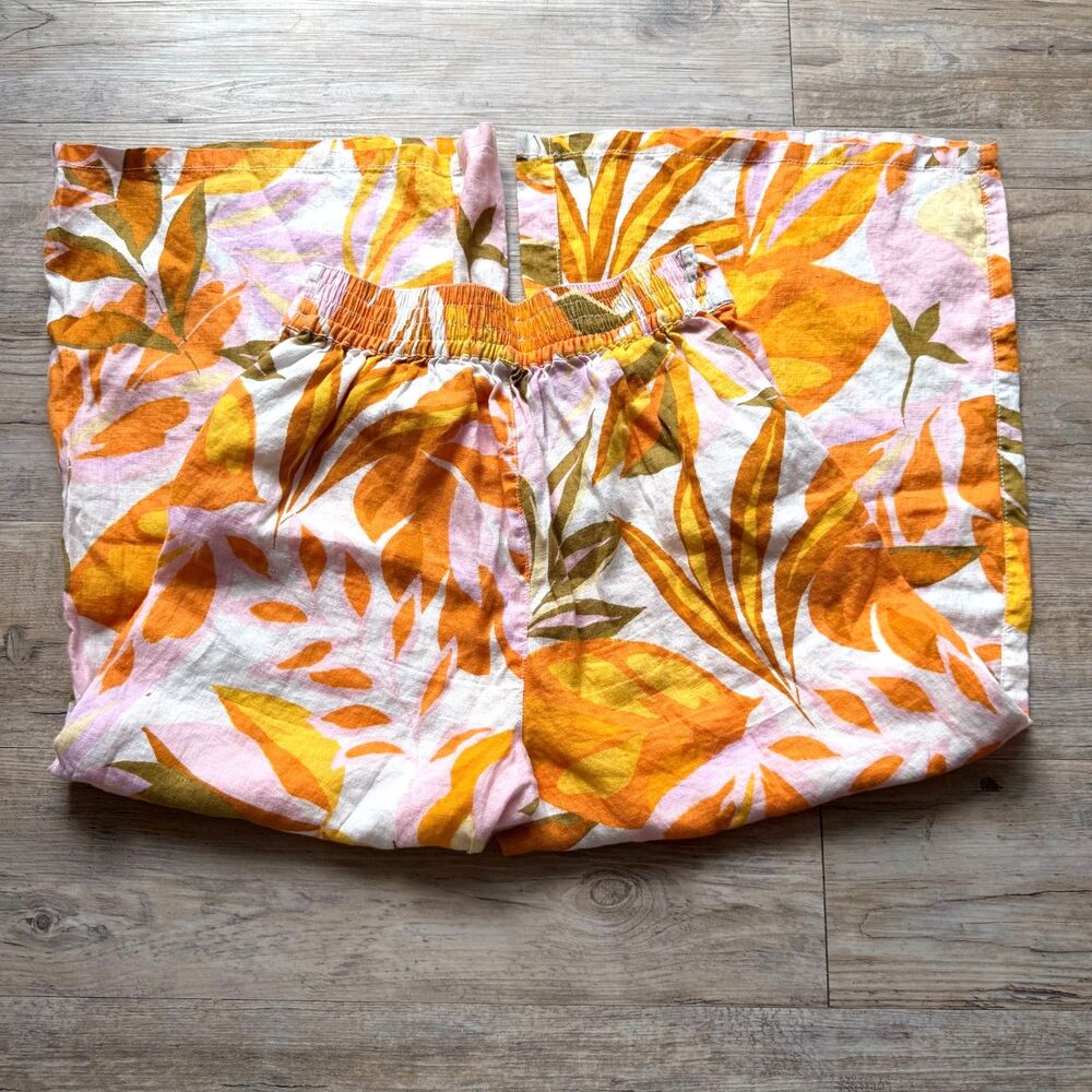 C&C California Pant Wide Leg 100% Linen Tropical Print Small Summer Flowy Boho - Picture 6 of 11